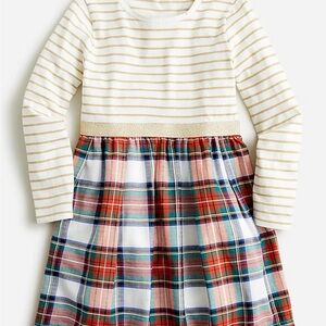 J. Crew Striped and Plaid Kids Dress - Cream and Multicolor